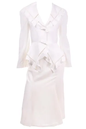 1980s Thierry Mugler Vintage Ivory Linen Blend Skirt & Jacket Suit