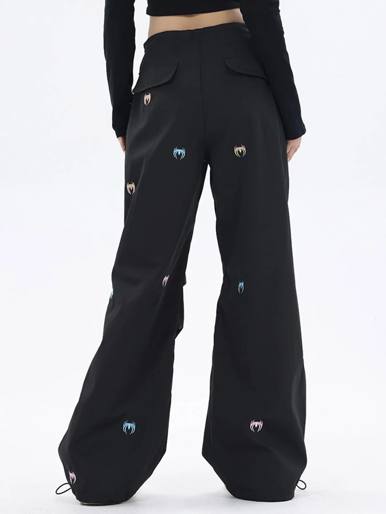 1984 Embroidered Spider Straight Leg Wide Leg Pants - 1745