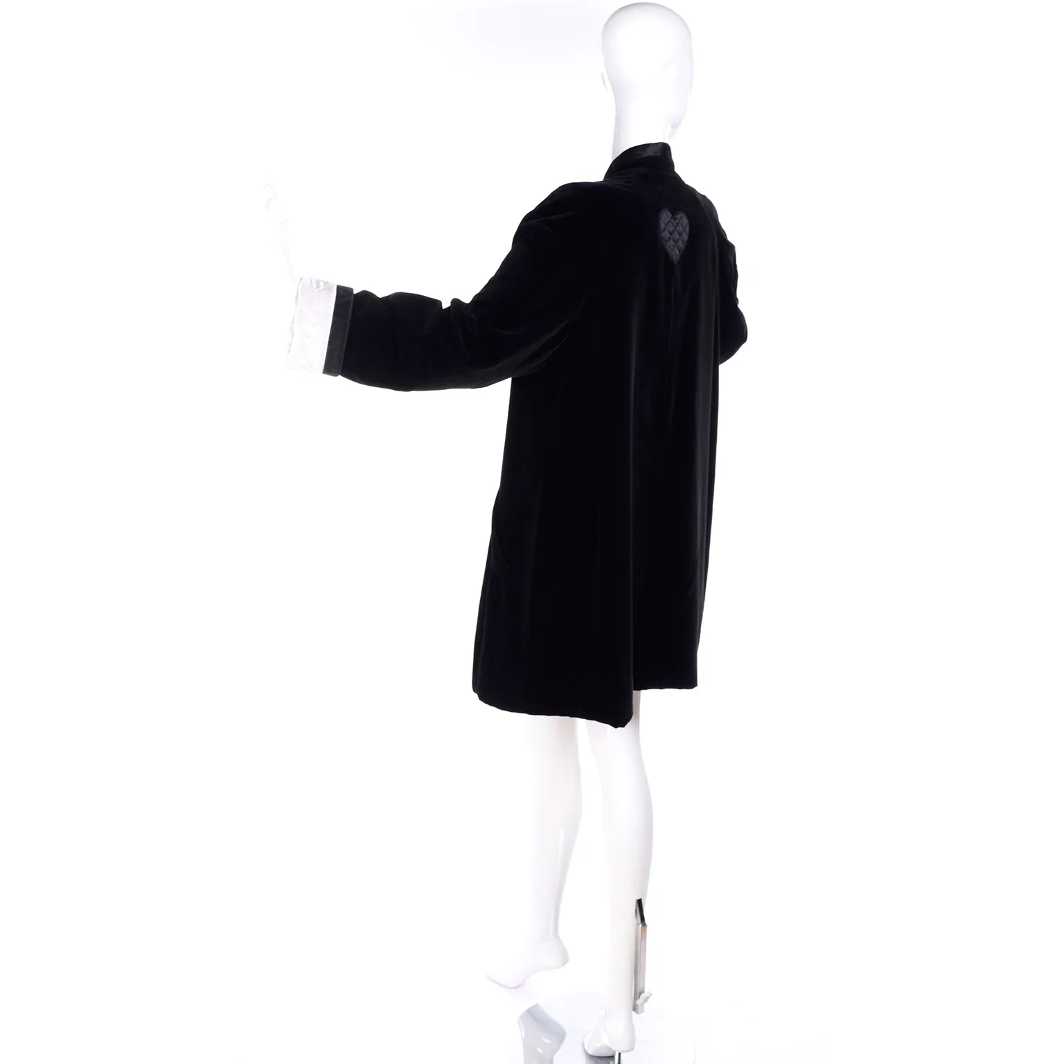 1990s Escada Couture Black Velvet Evening Coat W/ Quilted Silk Ivory Lining