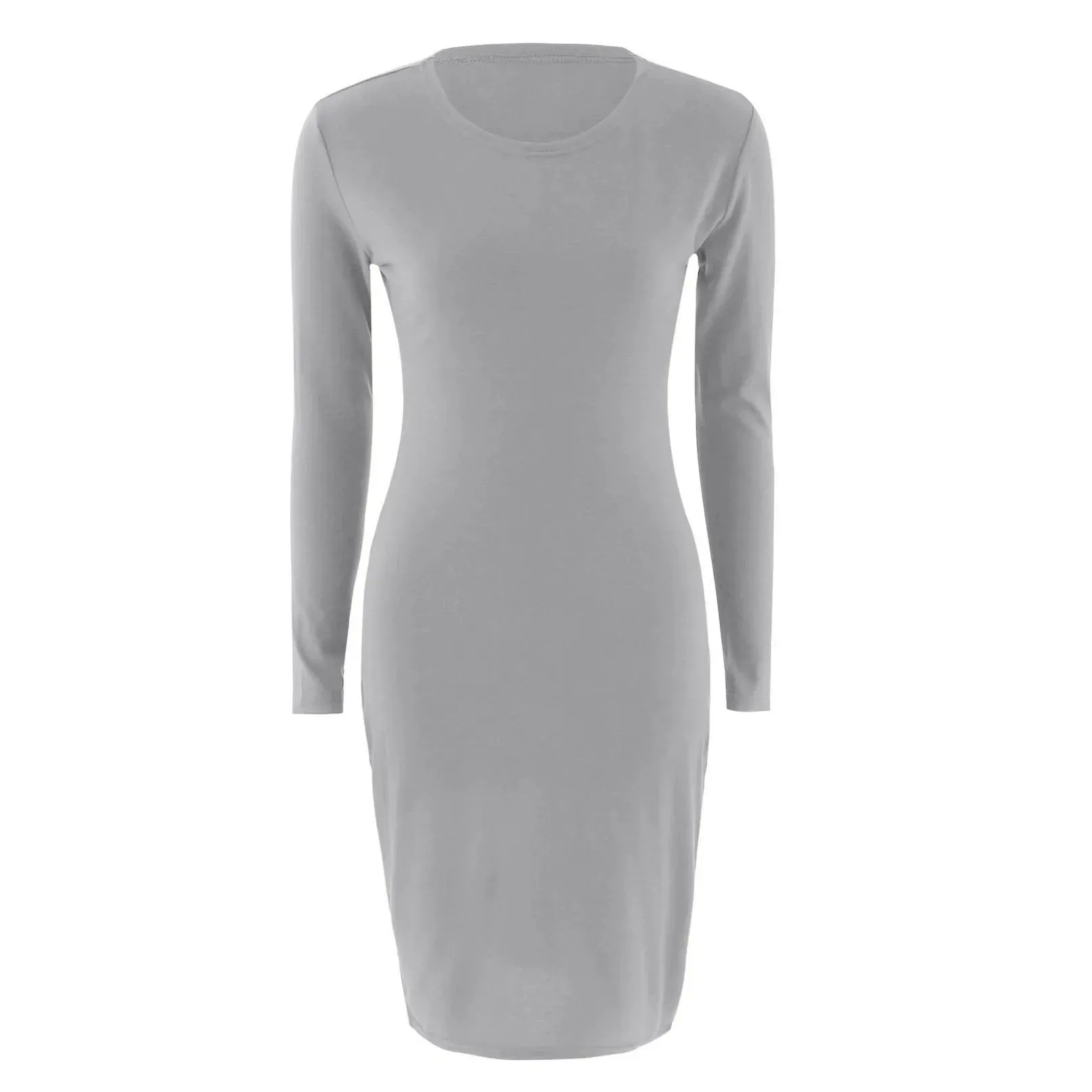 2024 Spring Knitted Cotton Gray Casual Long Sleeve Bodycon Dress