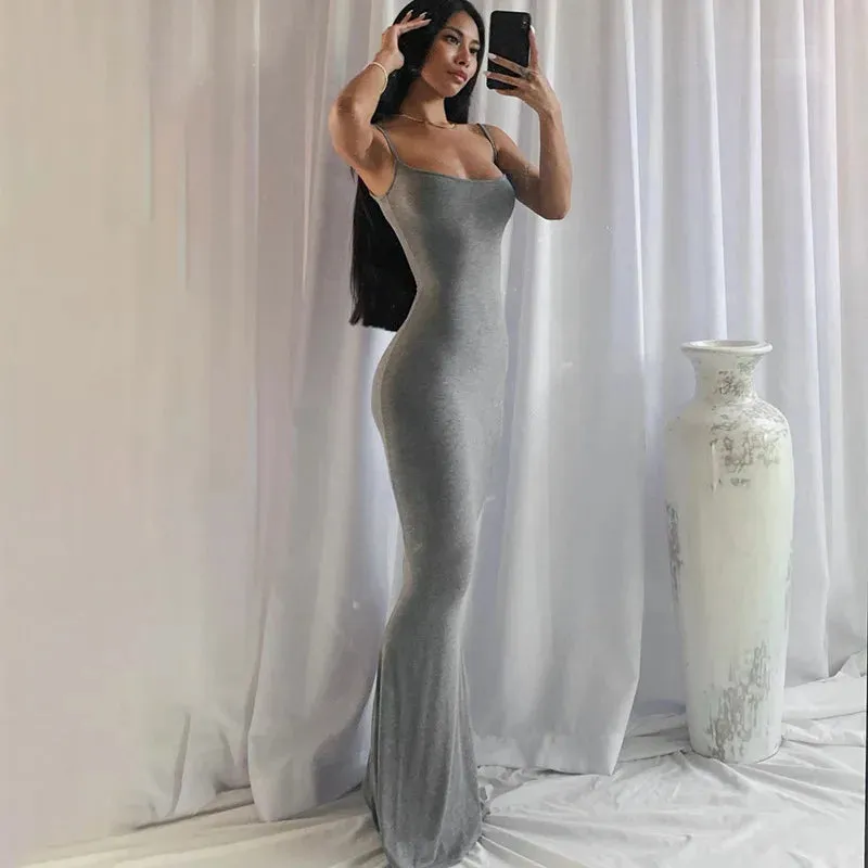 2024 Y2k Sleeveless Solid Skinny Bodycon Trumpet Maxi Dress