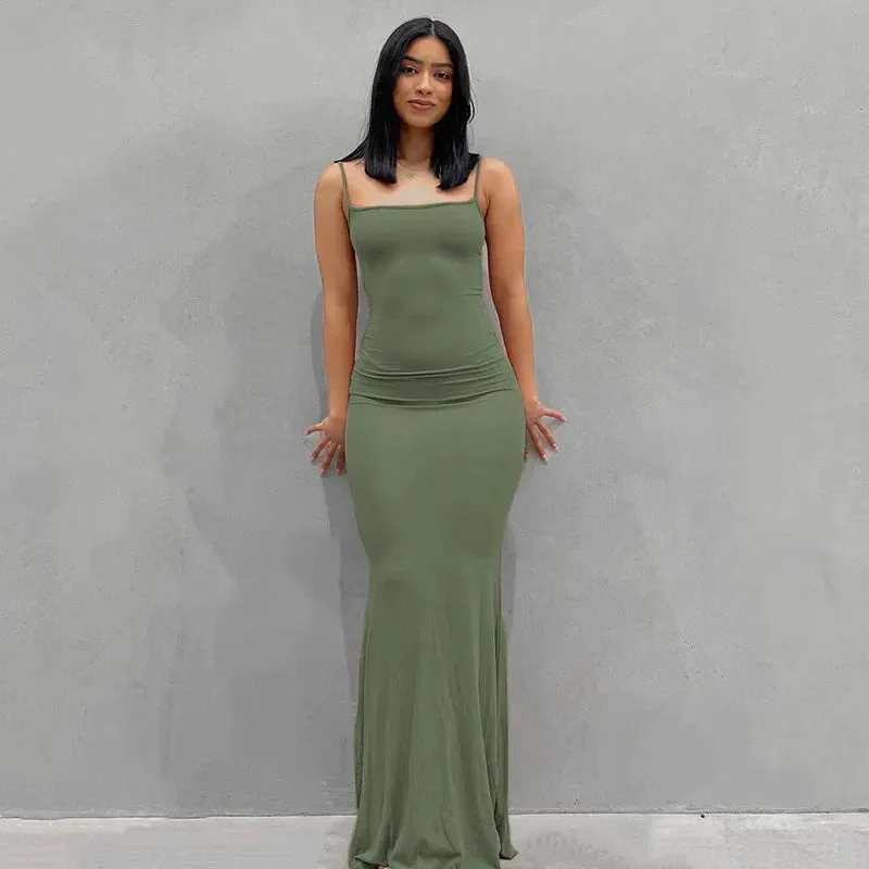 2024 Y2k Sleeveless Solid Skinny Bodycon Trumpet Maxi Dress