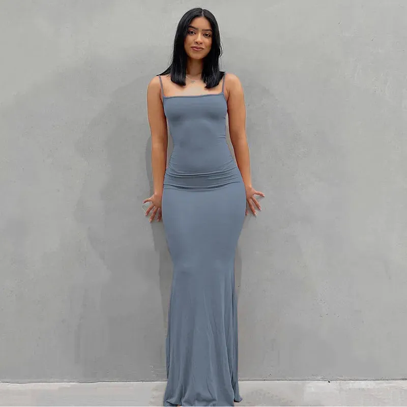 2024 Y2k Sleeveless Solid Skinny Bodycon Trumpet Maxi Dress