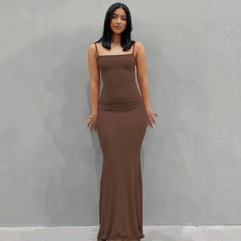 2024 Y2k Sleeveless Solid Skinny Bodycon Trumpet Maxi Dress