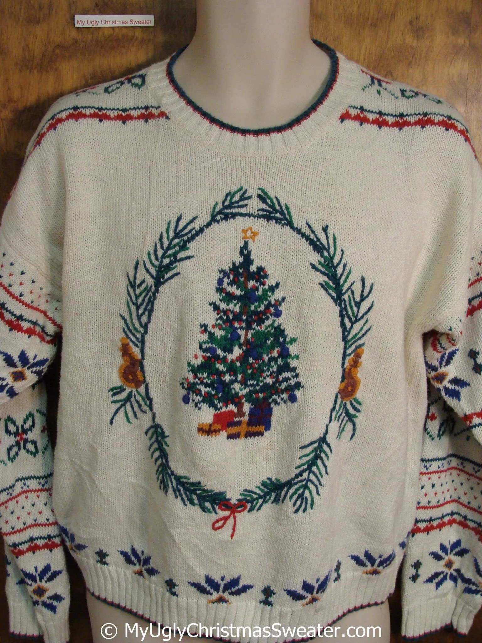 2sided Festive Tree and Sprigs Ugly Christmas Sweater Pullover