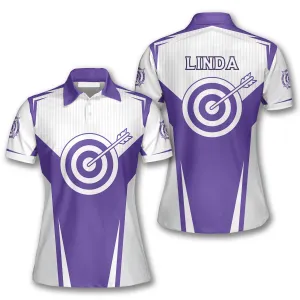 3D All Over Print Purple White Version Custom Archery Shirts for Women, Archery Polo Shirt