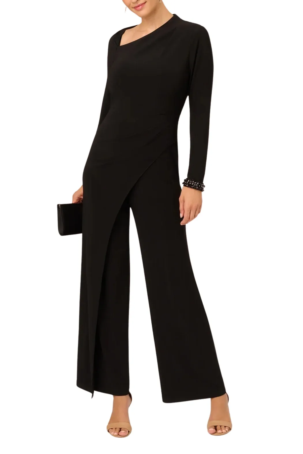 Adrianna Papell jersey asymmetric neck jumpsuit