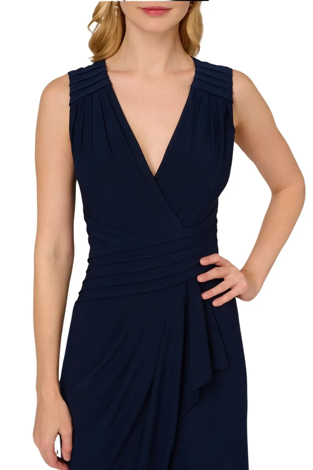 Adrianna Papell Midnight Jersey Sleeveless Bodice Wide Legs Jumpsuit