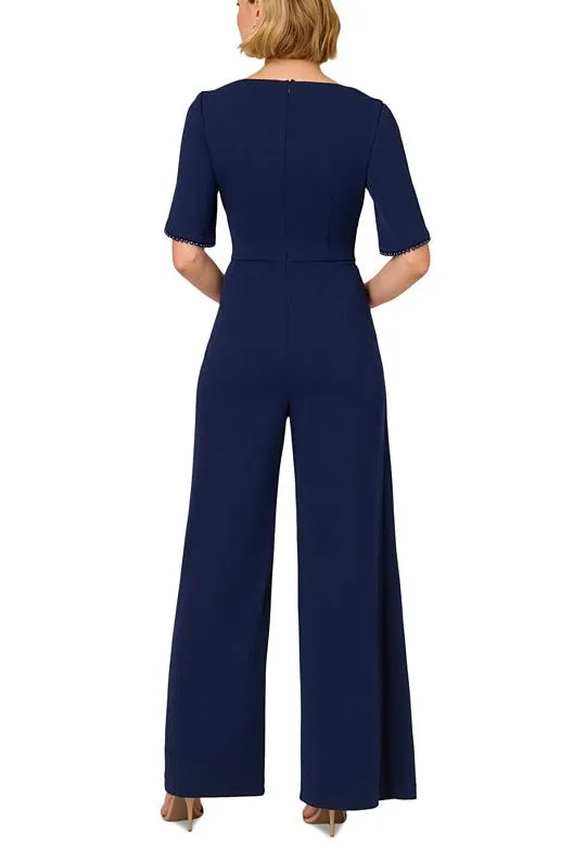 Adrianna Papell Pearl Trim Tulip-Sleeve Draped Jumpsuit