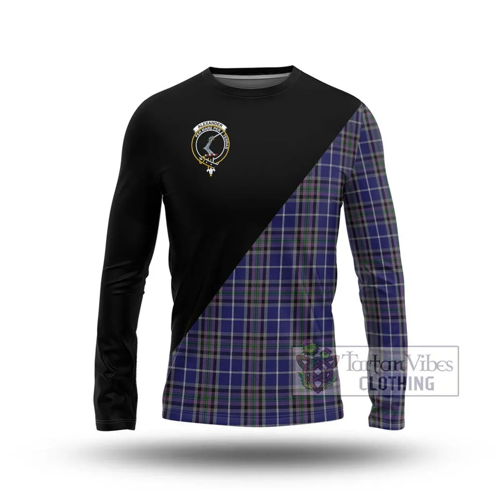 Alexander of Menstry Tartan Long Sleeve T-Shirt with Family Crest and Military Logo Style