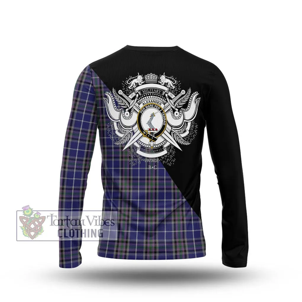 Alexander of Menstry Tartan Long Sleeve T-Shirt with Family Crest and Military Logo Style