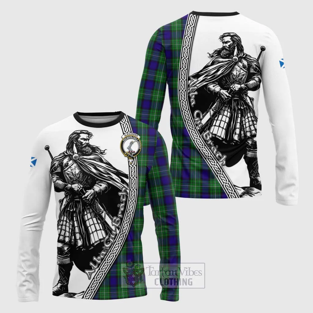 Alexander Tartan Clan Crest Long Sleeve T-Shirt with Highlander Warrior Celtic Style