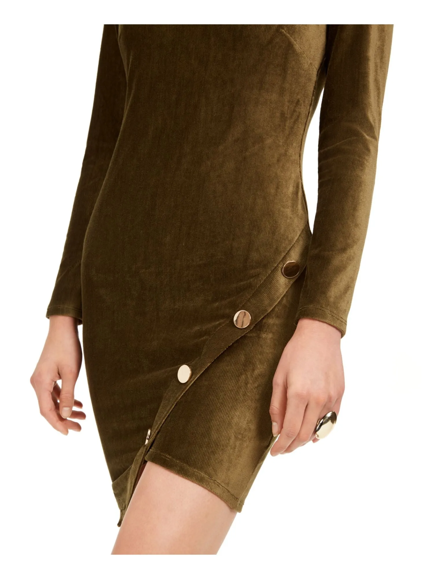 Almost Famous Junior's Corduroy Snap Bodycon Dress Green