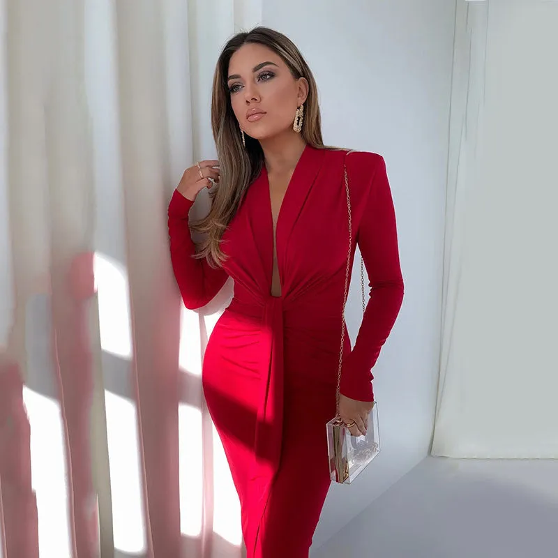 Ariel Deep V Neck Full Sleeve Long Dress