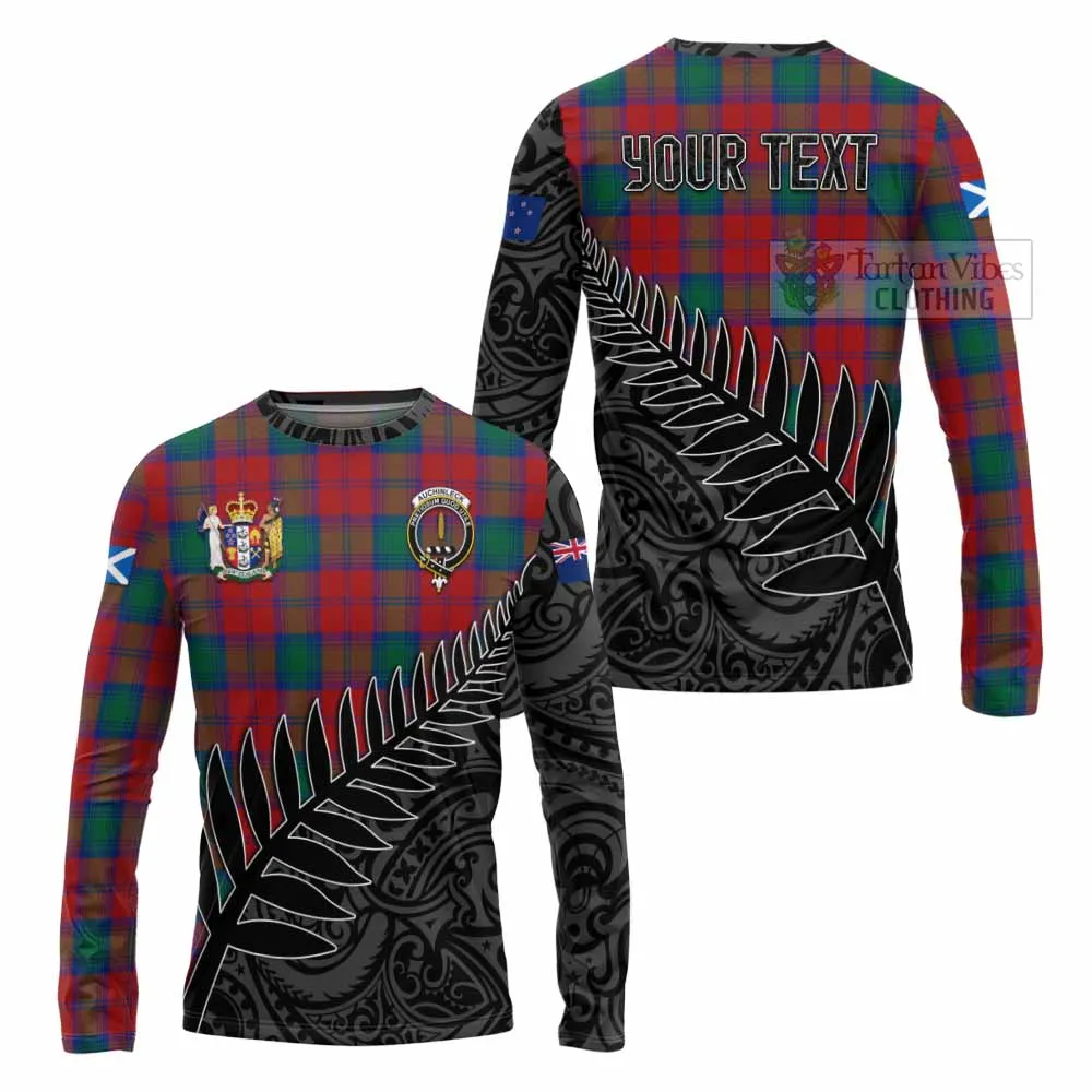 Auchinleck (Affleck) Crest Tartan Long Sleeve T-Shirt with New Zealand Silver Fern Half Style