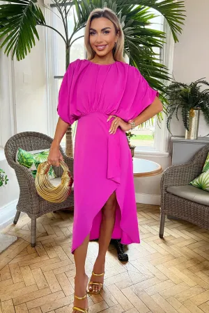 AX PARIS HOT PINK BATWING TOP WRAP SKIRT MIDI DRESS