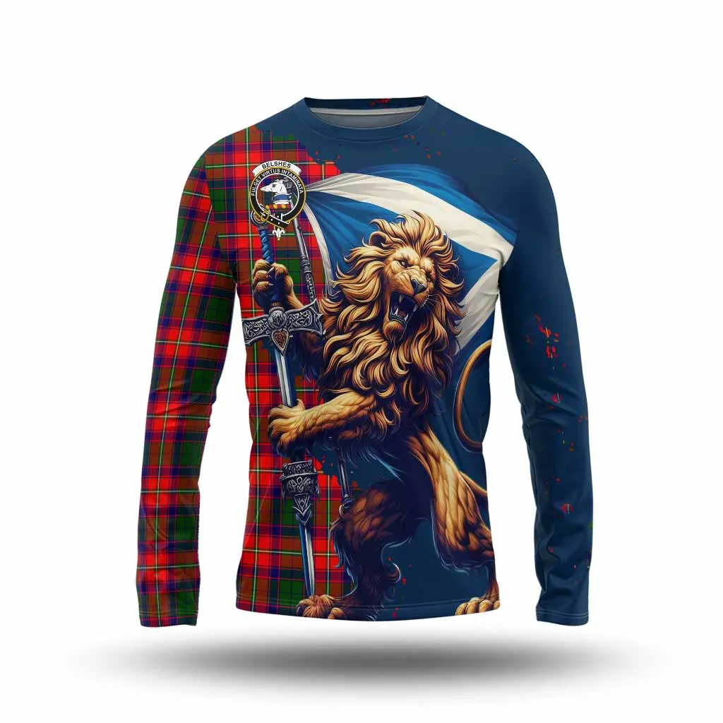 Belshes (Belsches) Tartan Family Crest Long Sleeve T-Shirt with Scottish Majestic Lion