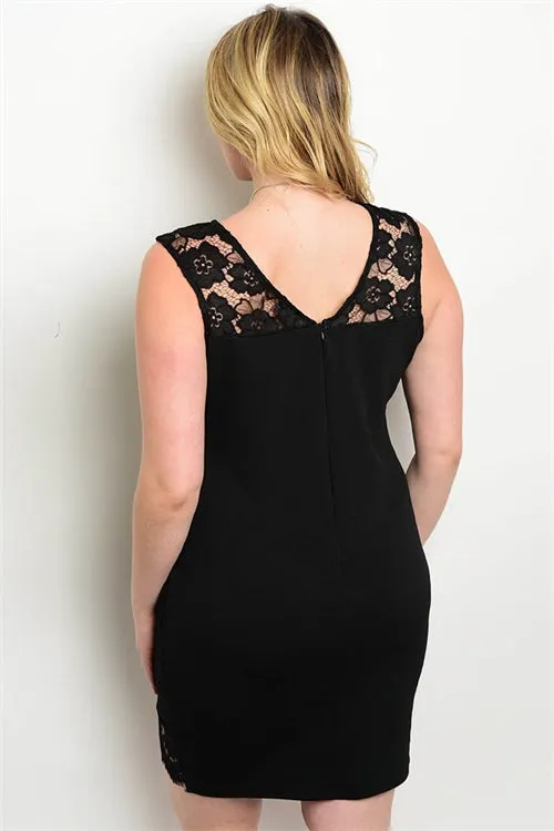 Black Bodycon Lace Accent Plus Size Dress