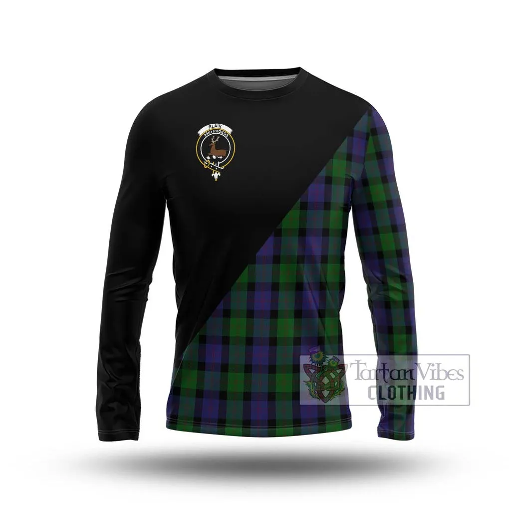 Blair Tartan Long Sleeve T-Shirt with Family Crest and Military Logo Style