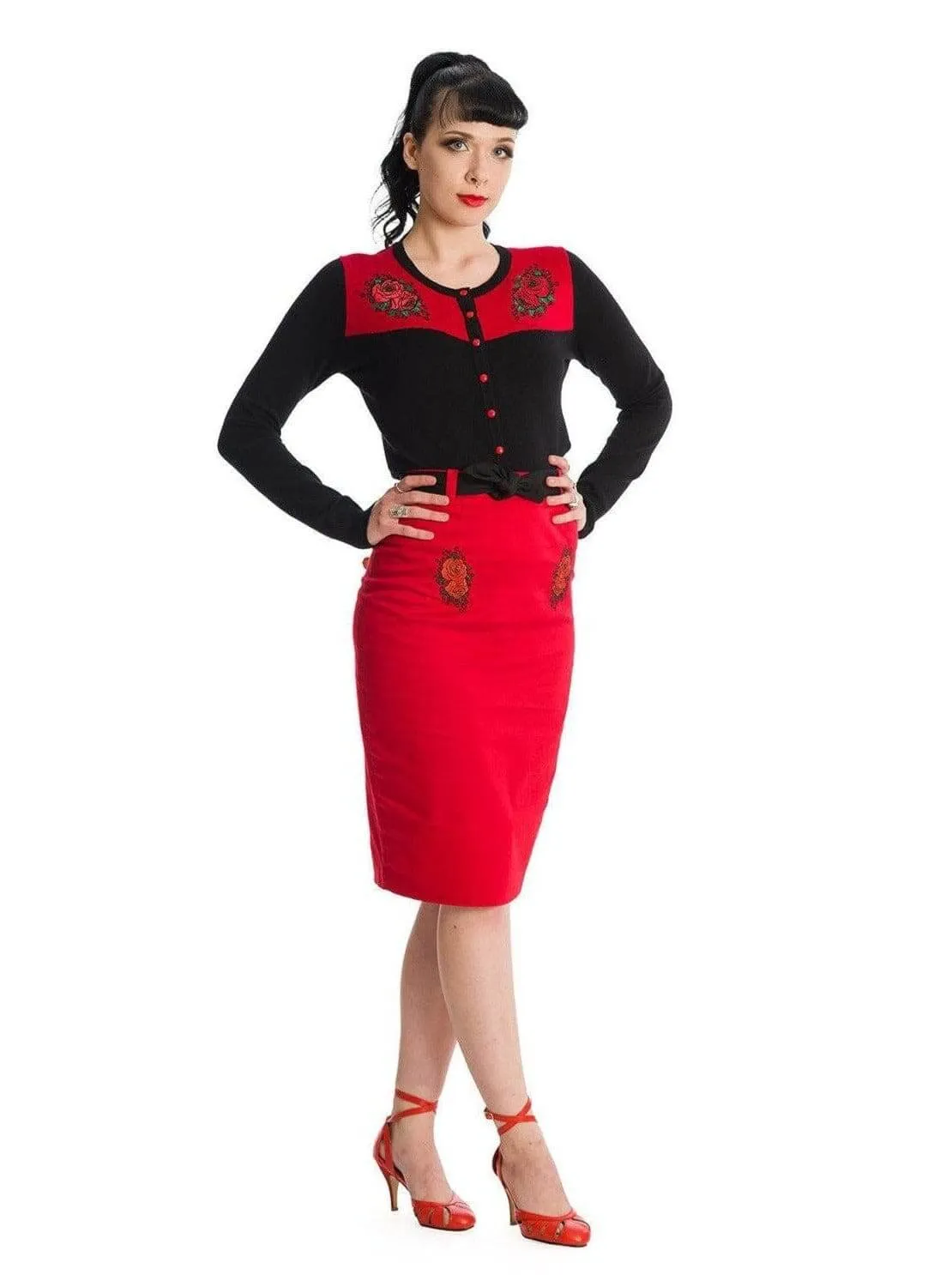 Blooming Rose Rockabilly Pencil Skirt