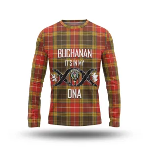 Buchanan Old Set Weathered Tartan Long Sleeve T-Shirt with Family Crest DNA In Me Style