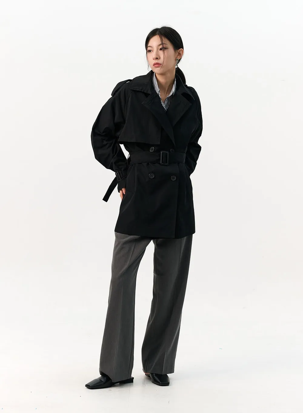 Buttoned Half Trench Coat IO320