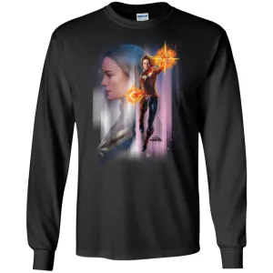 Captain Marvel Flying Space Portrait Men Long Sleeve Shirt