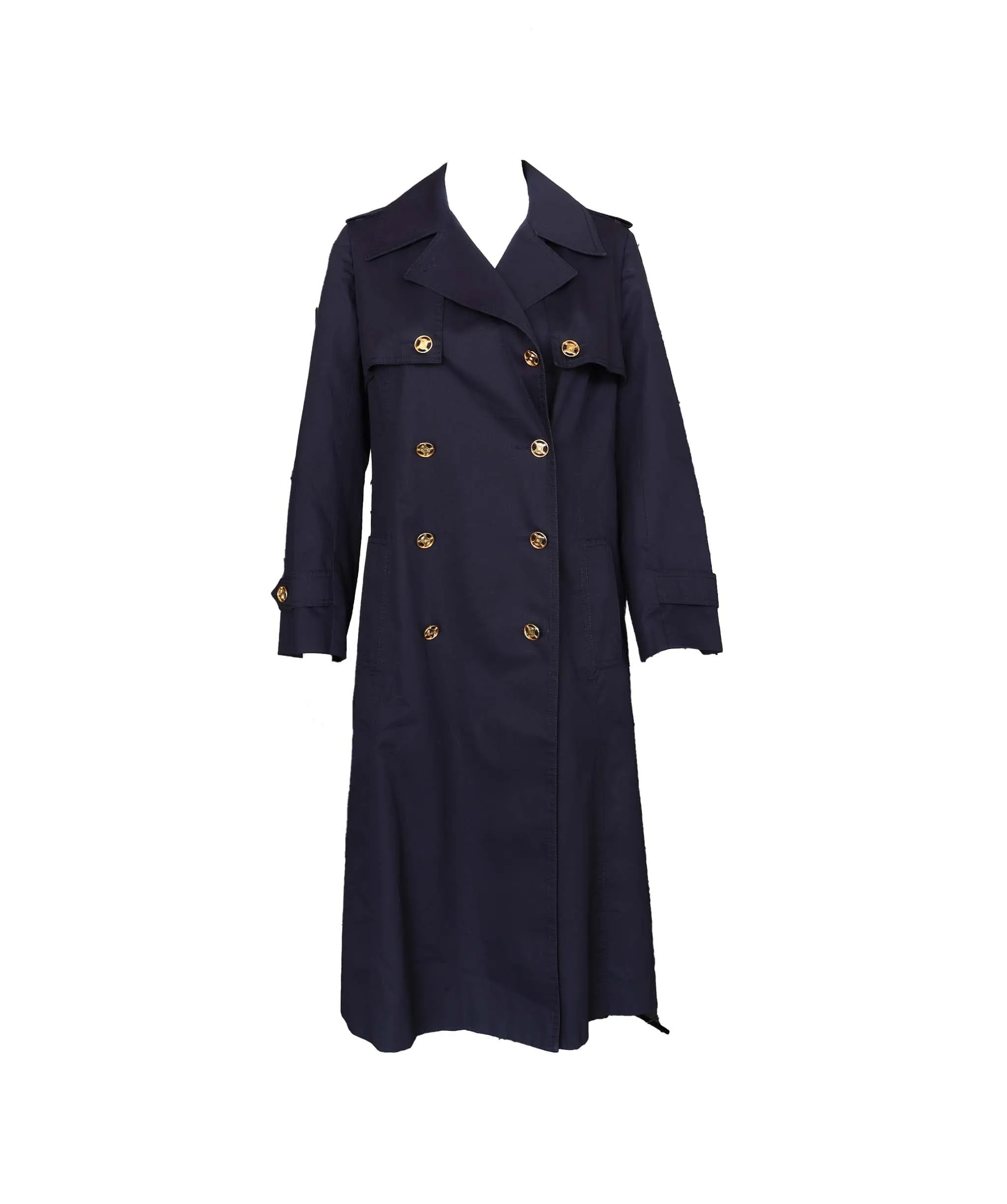 Celine Logo Button Trench Coat Navy DXBS2019