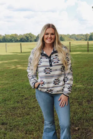 Cinch Women's Southwestern Print Fleece Pullover- Cream