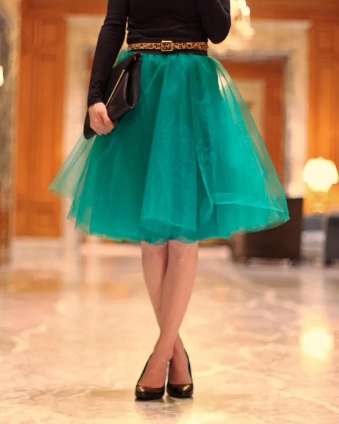 Clarisa Forest Green Tulle Skirt - Midi