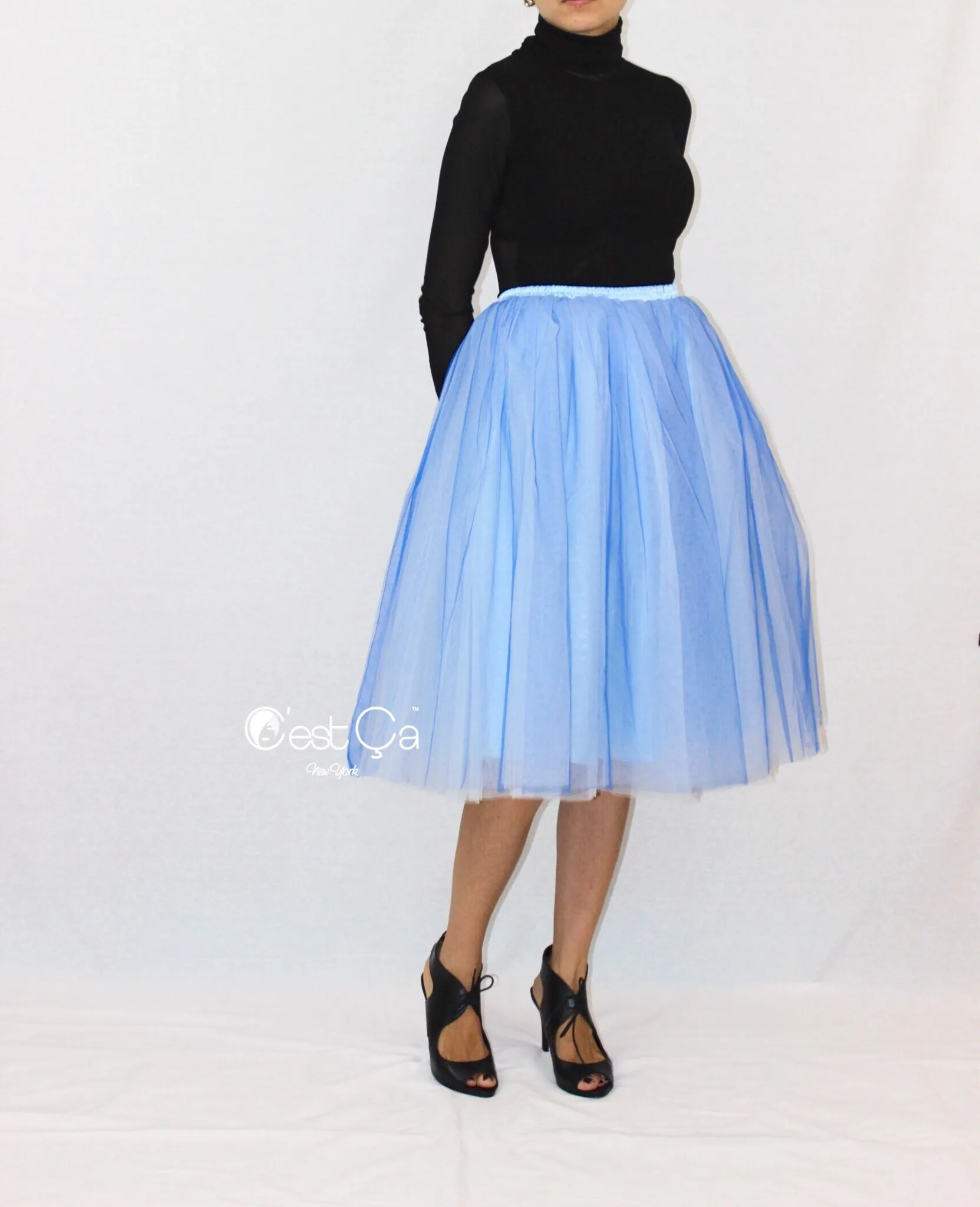 Clarisa Ombre Tulle Skirt - Serenity Blue, Tea Length