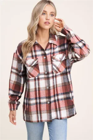 Collared snap button double-chest pocket plaid overshirt jacket (shacket)