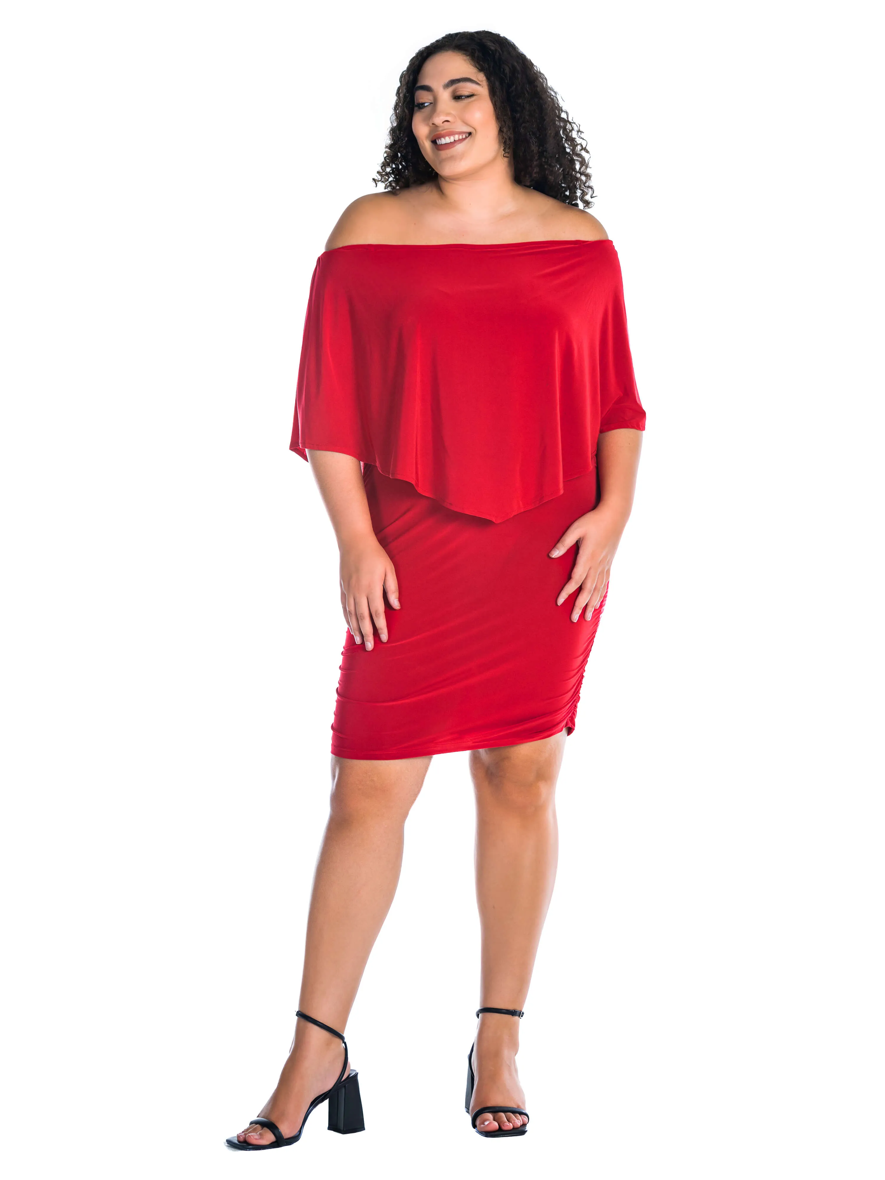 Convertible Bodycon Plus Size Mini Dress Ruffled Sleeve