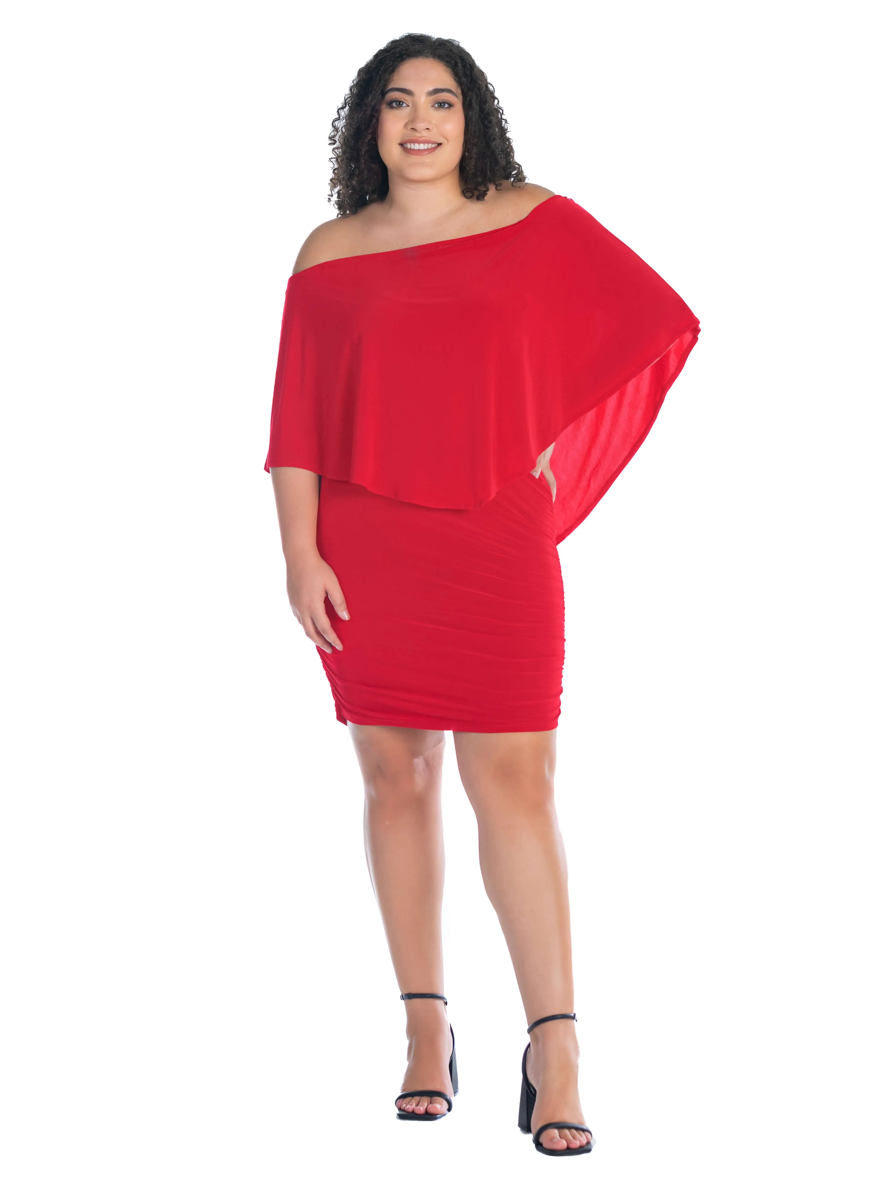 Convertible Bodycon Plus Size Mini Dress Ruffled Sleeve