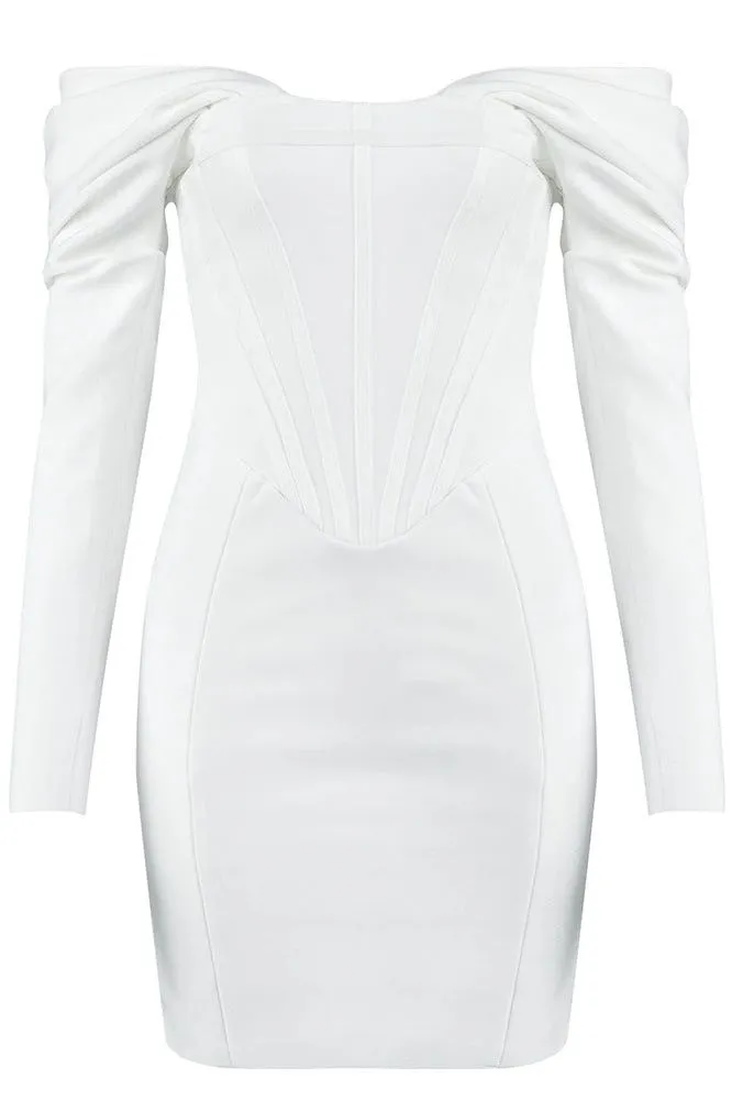 Cosmo Long Sleeve Bodycon Mini Dress - Pearl White