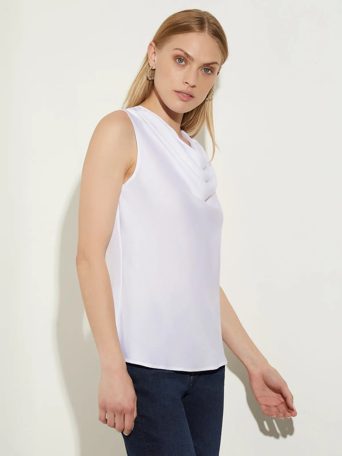 Cowl Neck Crepe de Chine Blouse, White