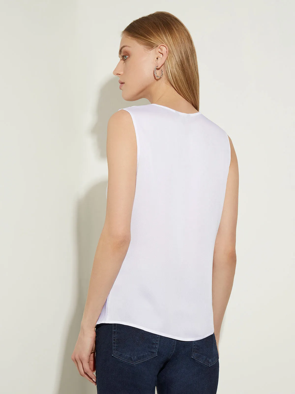 Cowl Neck Crepe de Chine Blouse, White