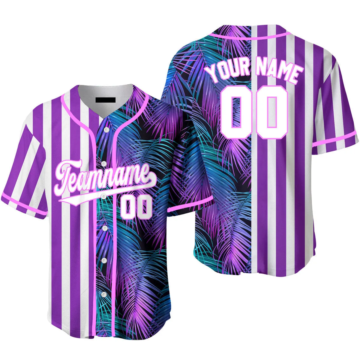 Custom Tropical Purple White- Kelly Green Split Fashion Baseball Jerseys For Men & Women