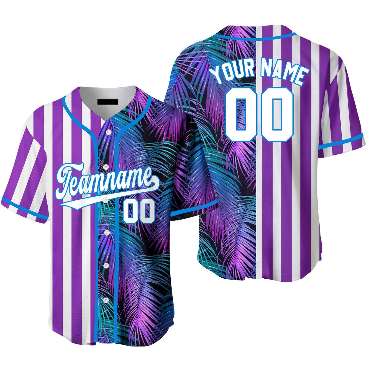 Custom Tropical Purple White- Kelly Green Split Fashion Baseball Jerseys For Men & Women