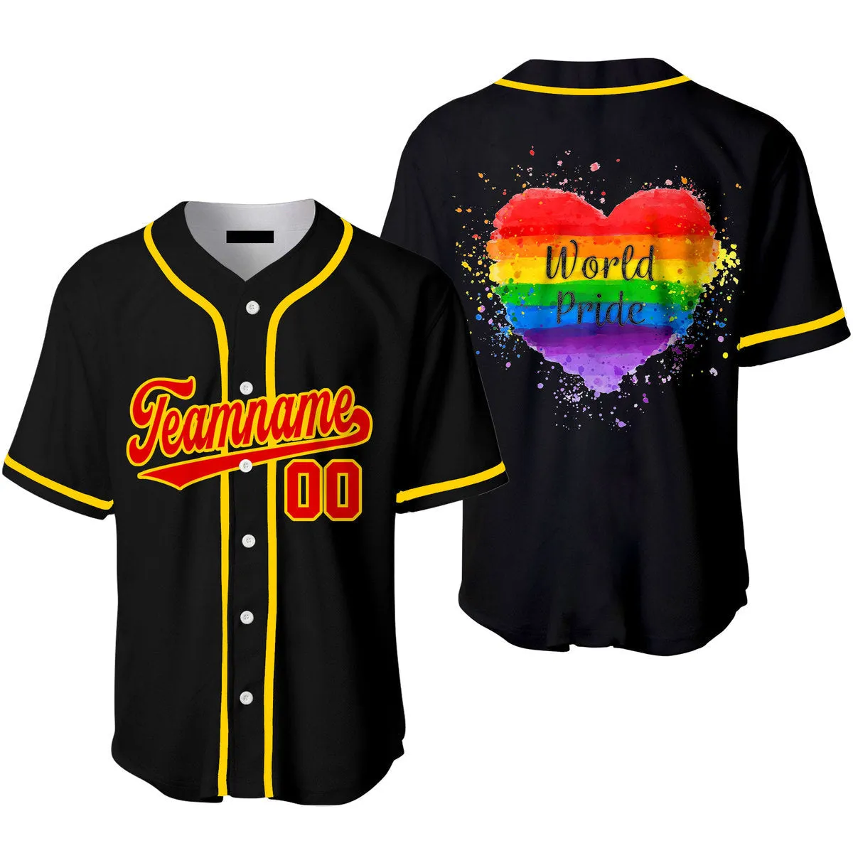 Custom World Pride Rainbow Heart Red Gold Yellow Baseball Jerseys For Men & Women