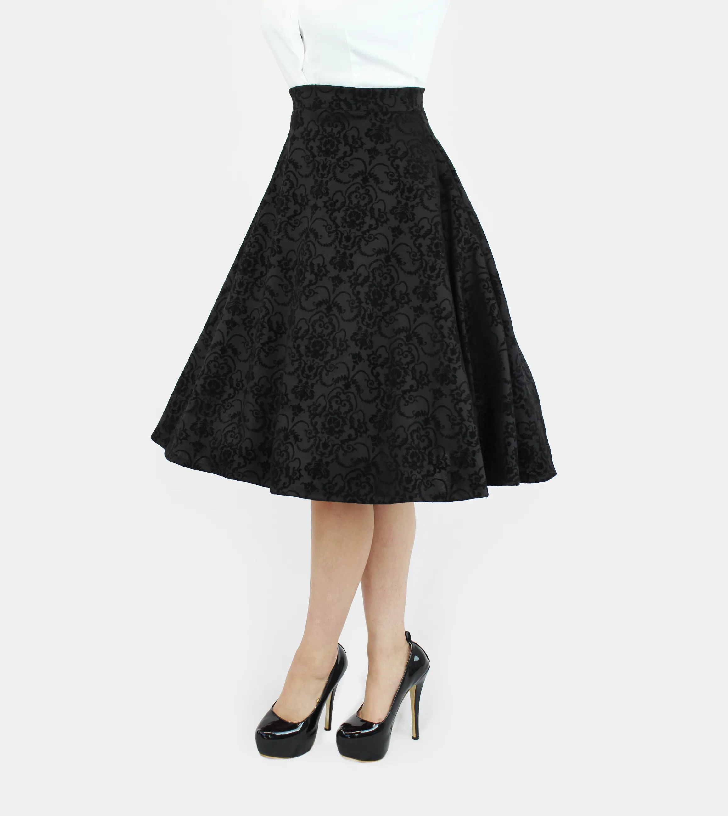 Damask Black Full Circle Skirt