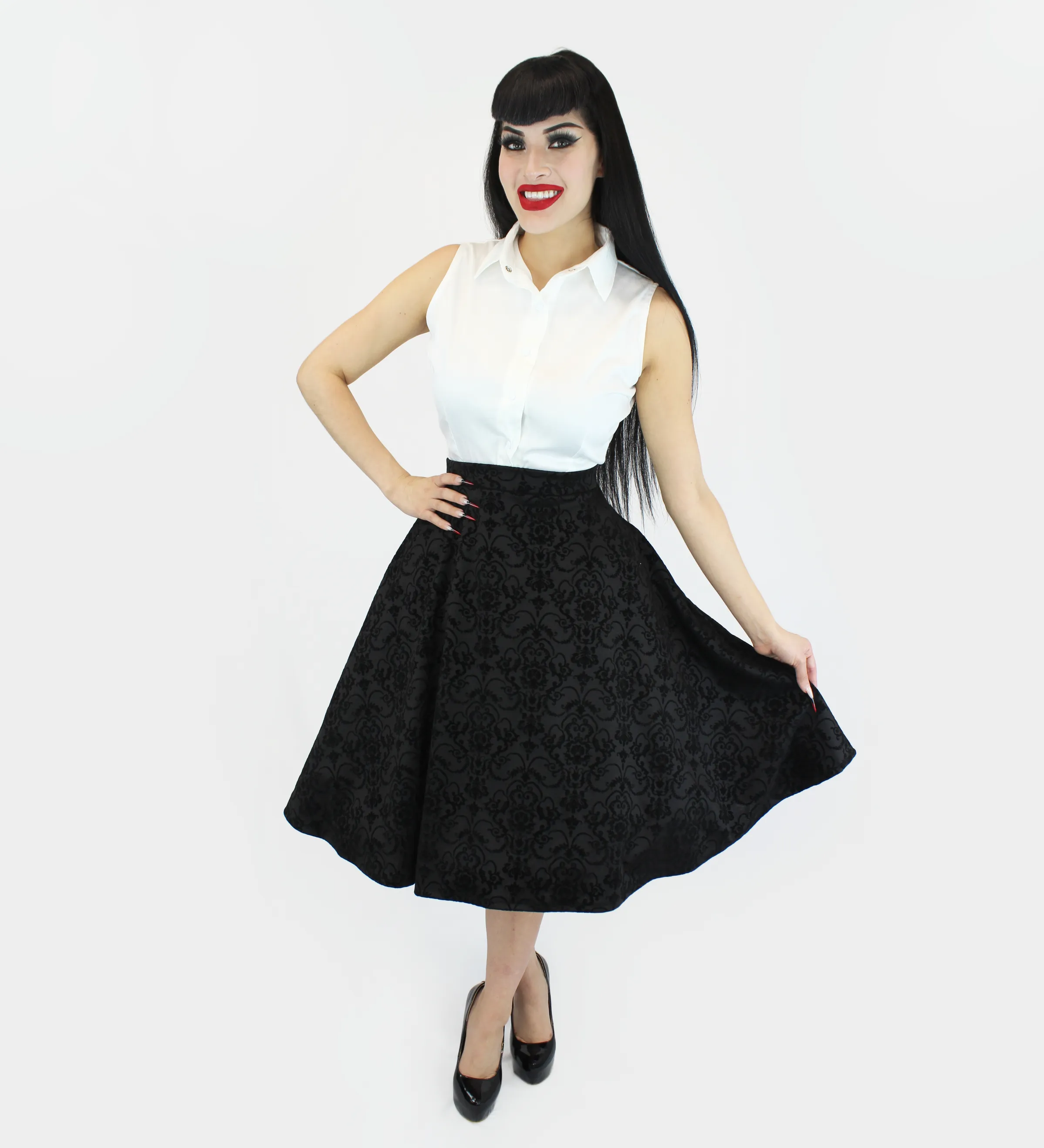 Damask Black Full Circle Skirt