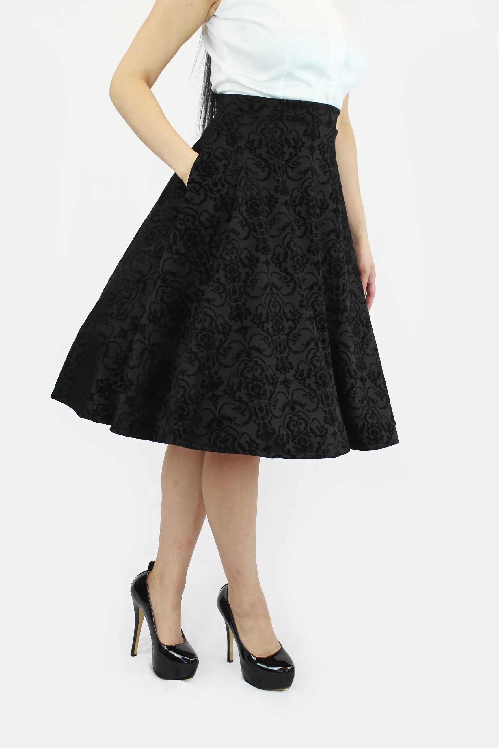 Damask Black Full Circle Skirt