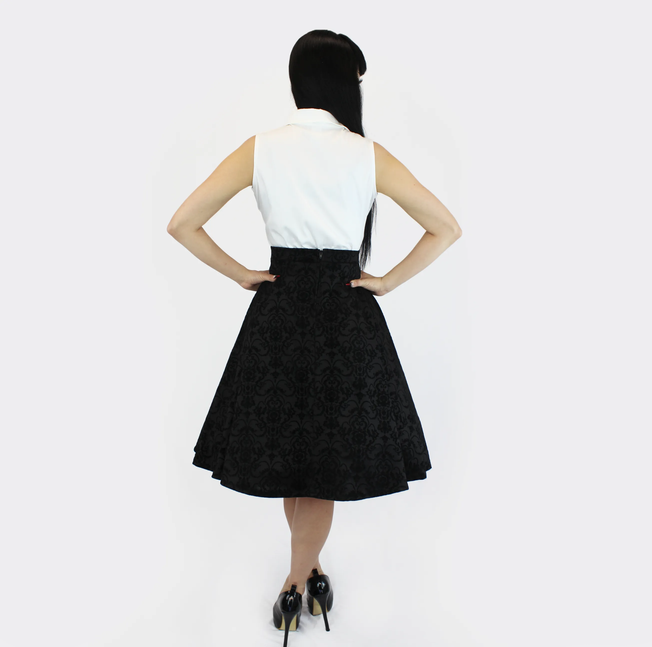 Damask Black Full Circle Skirt