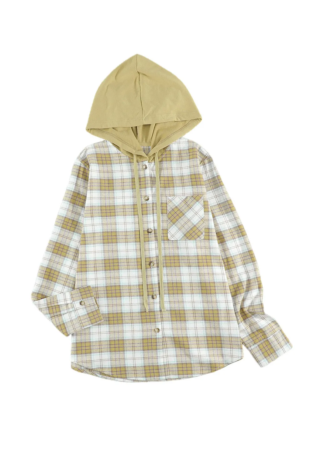 Drawstring Plaid Hooded Shacket