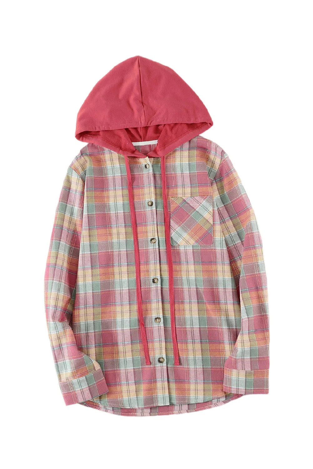 Drawstring Plaid Hooded Shacket