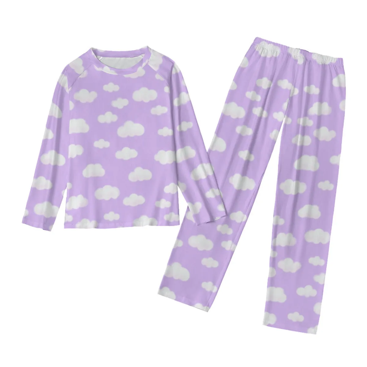 Dreamy Clouds Women's Raglan Long Sleeve Top With Wide Ankle Pants Pajamas Set (Lilac)