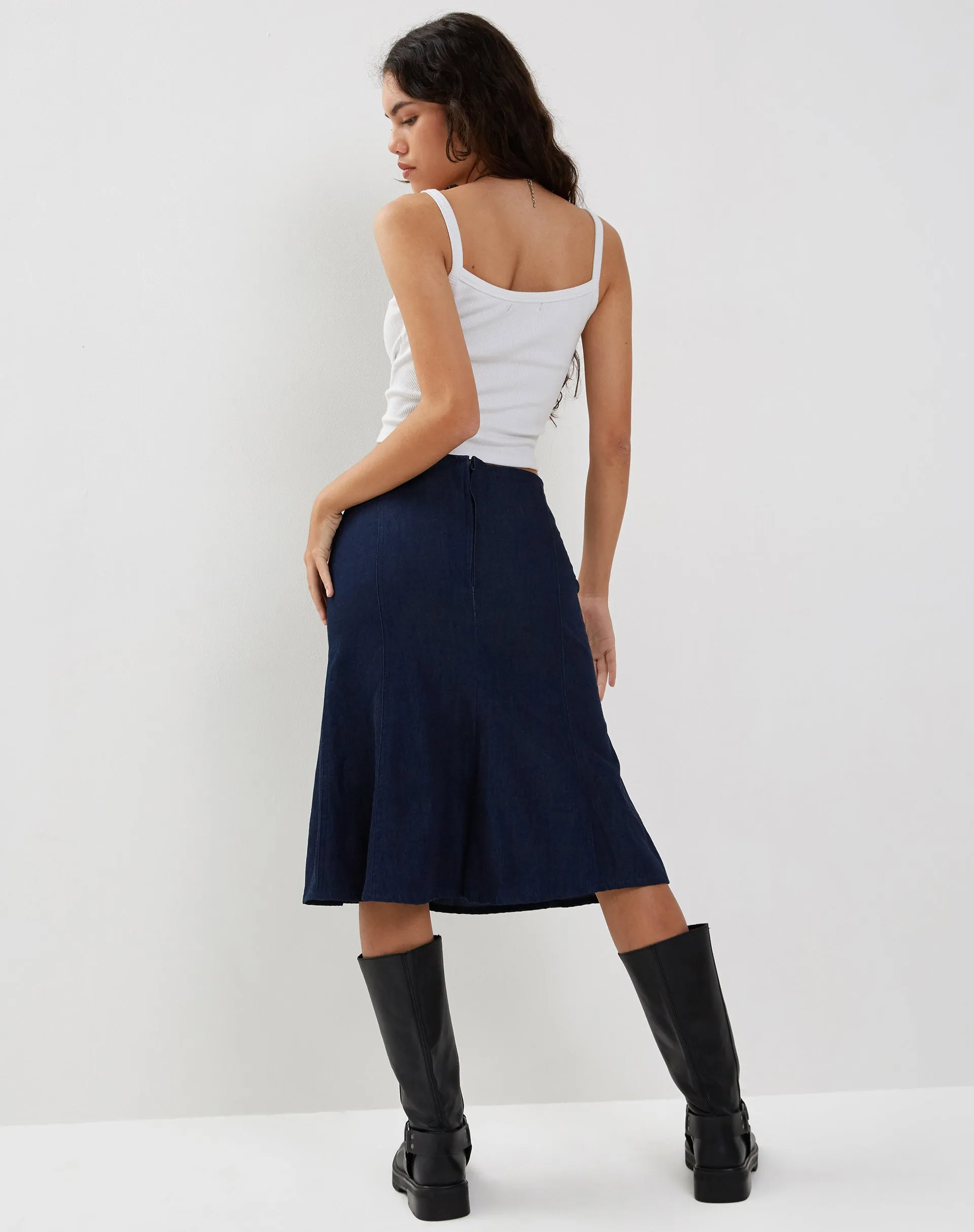 Eames Midi Skirt in Denim Indigo Blue