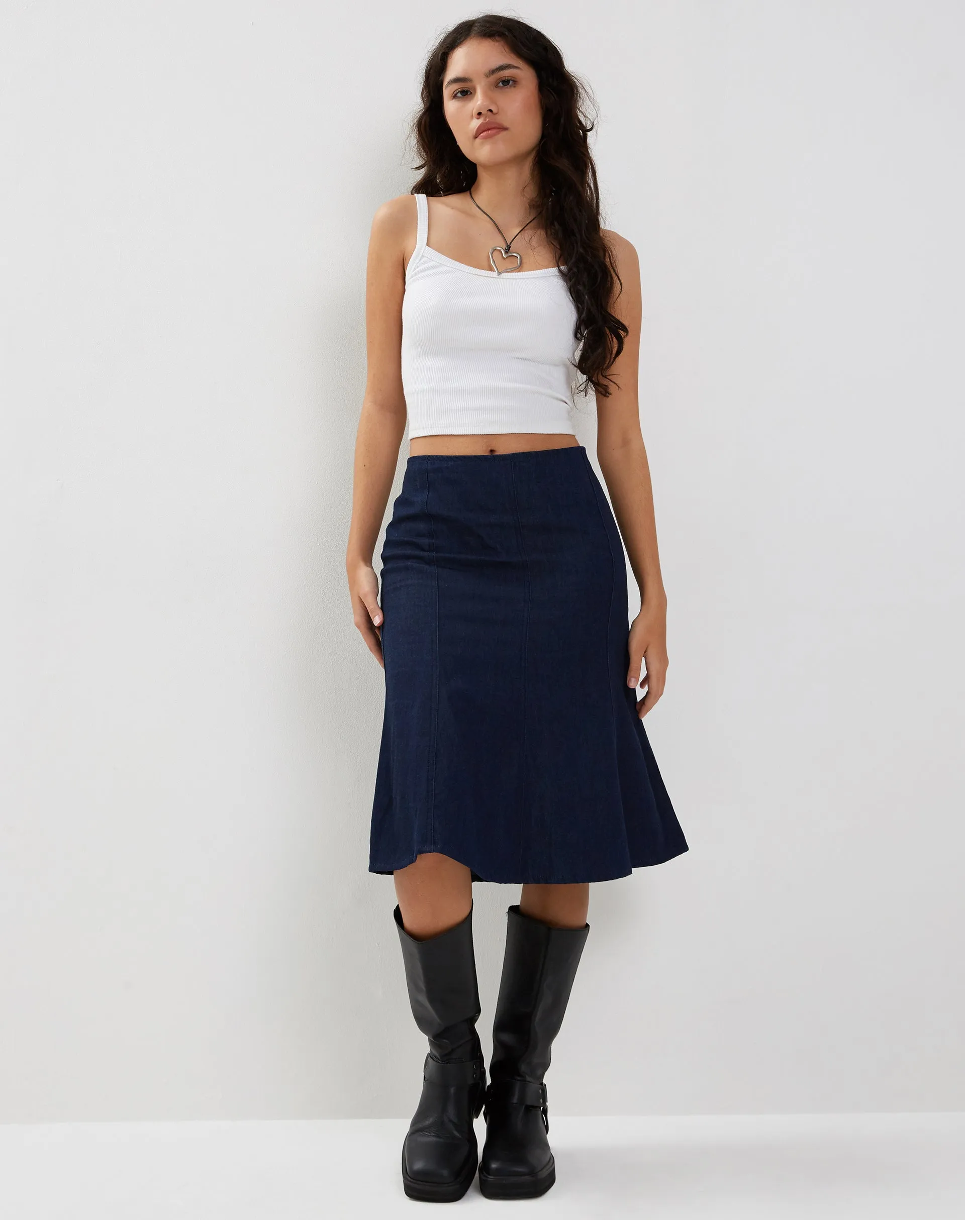 Eames Midi Skirt in Denim Indigo Blue