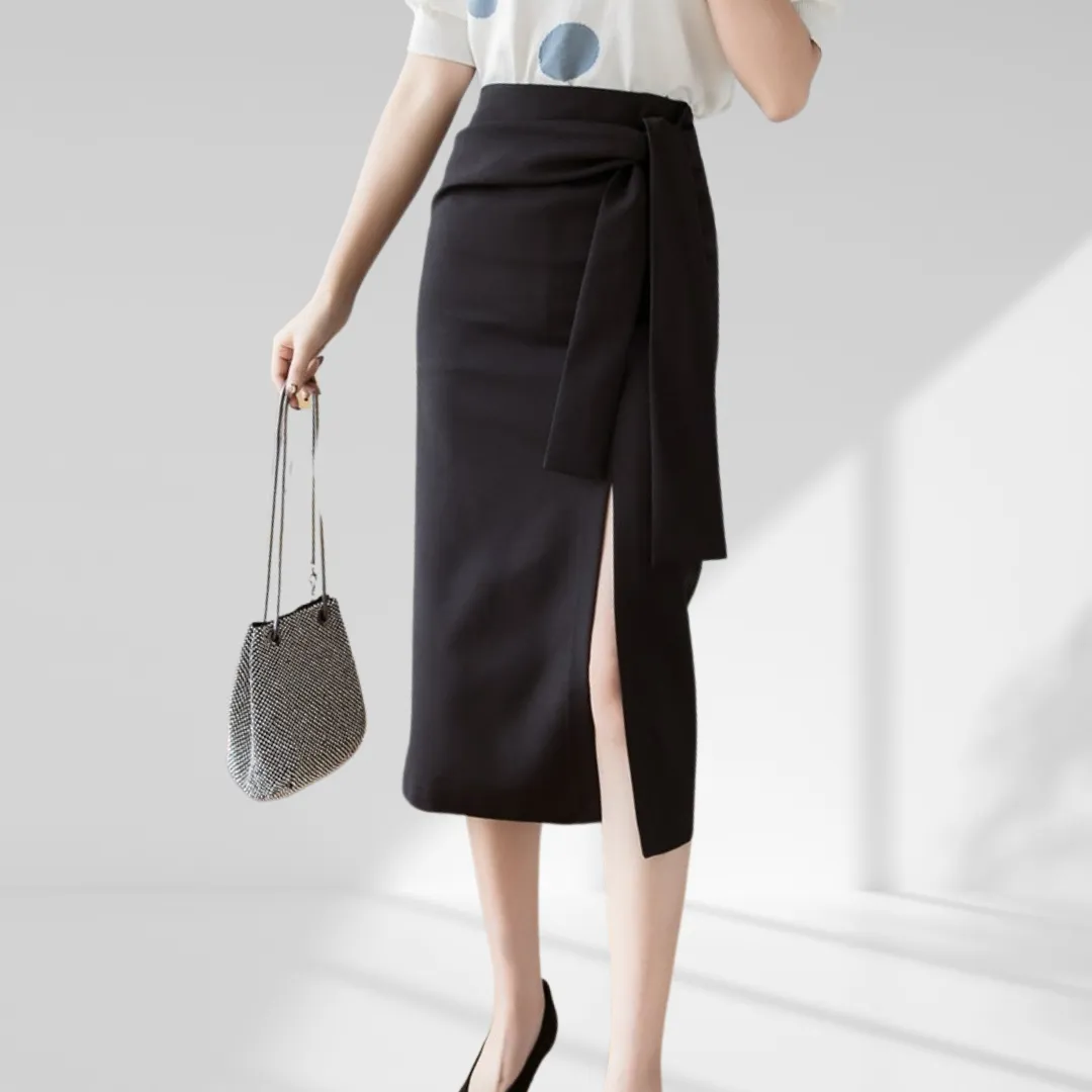 Elegant Belted Empire Waist Pencil Skirt